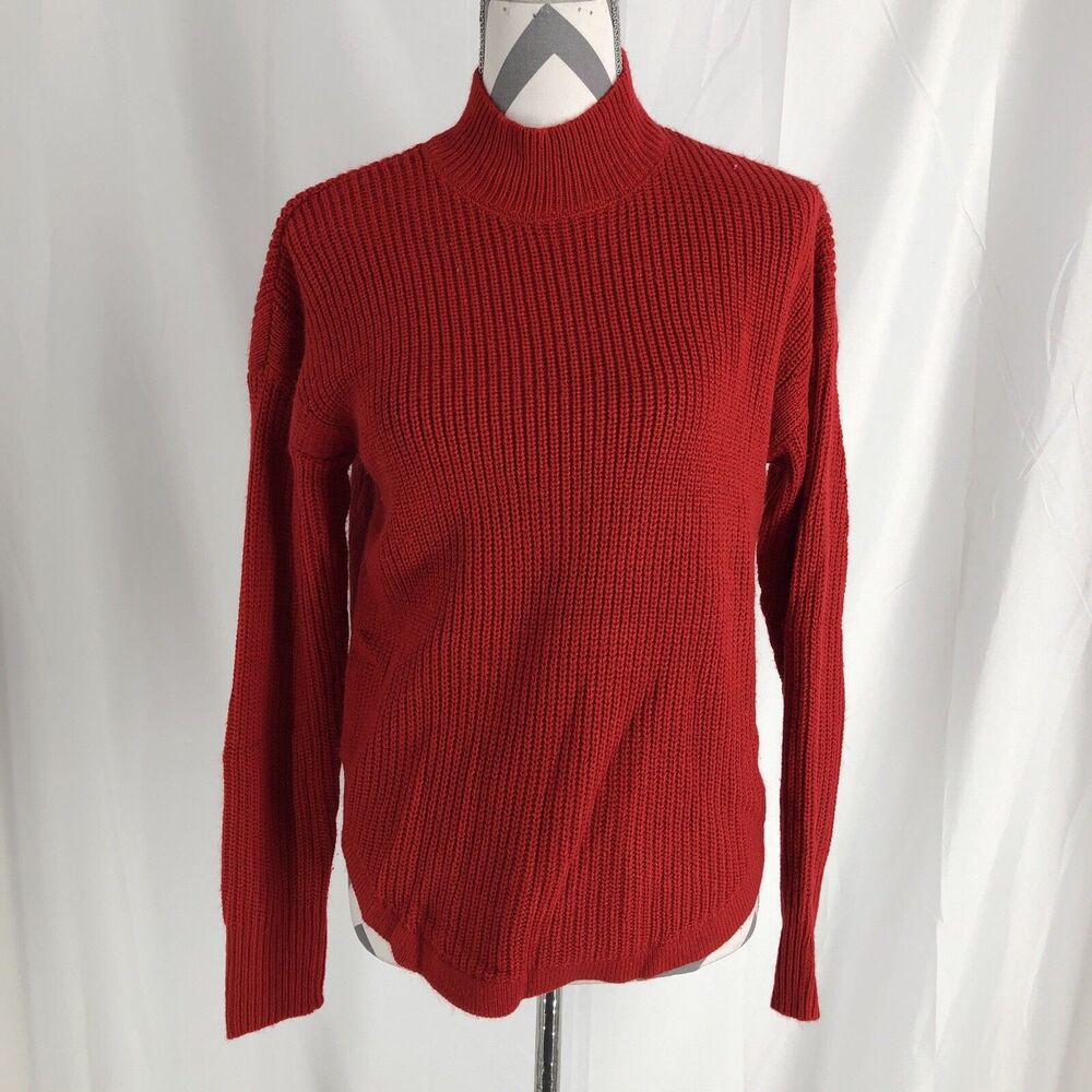 89th & Madison Women Red Mock Turtleneck Knot Sweater Size Medium